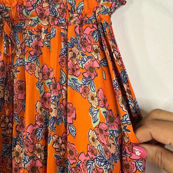 FRNCH Paris Orange Floral Midi Skirt Pockets Made in Italy M-L - Picture 5 of 6